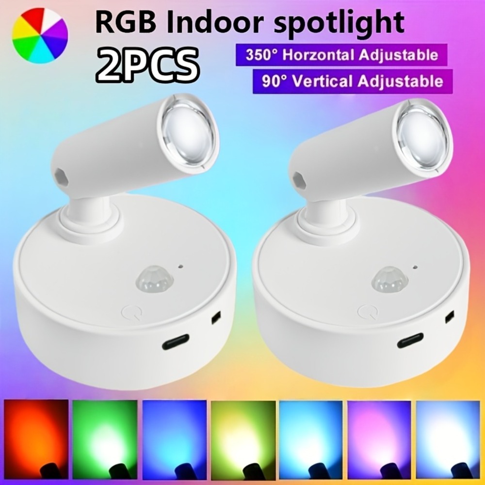 TEMU Wireless Rgb Motion Sensor Led Spotlight, Adjustable For Sophisticated Ambiance. Magnetic Led Wall Lamp With High-efficiency Sensor,