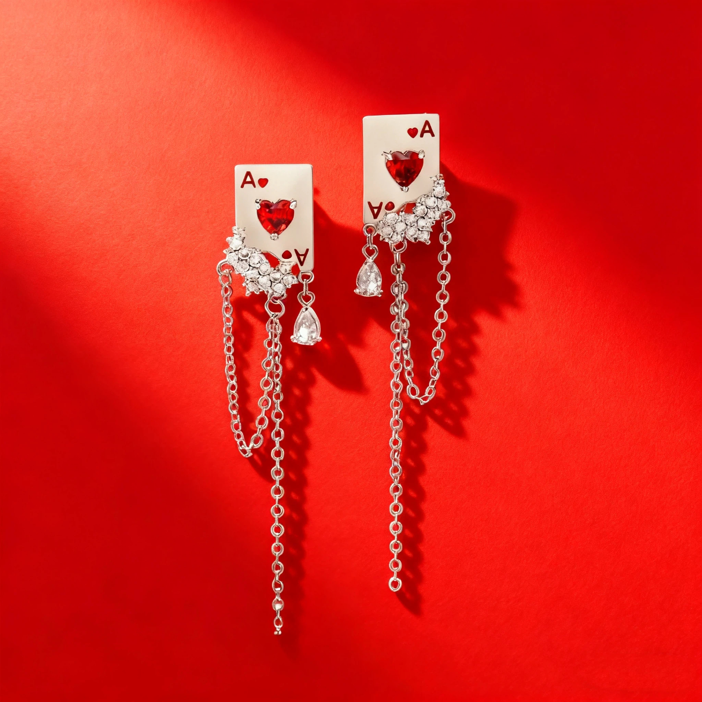 TEMU 1 Pair Women's Poker-themed Stud Earrings With Red Heart And Spade Charms Dangle Jewelry Party Jewelry For Valentine's Day