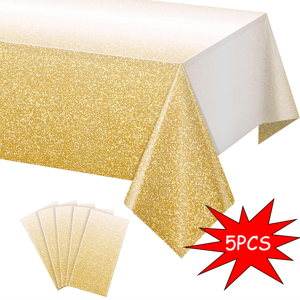 TEMU 5pcs Set Of Merry Christmas And Happy New Year Gradient Golden Tablecloths, Gradient Golden Theme, 54 X 108 Inches, Disposable Rectangular