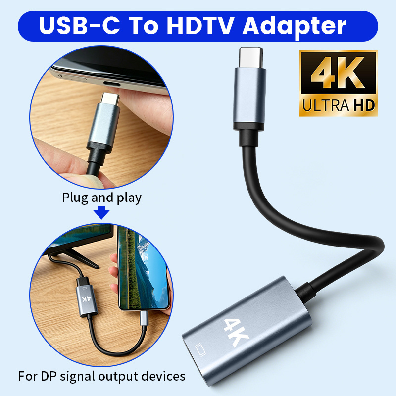 Adapter Type-C na HDTV, Pretvornik USB-C na HDTV moški na ženski, 4K@ adapter za visoko ločljivost video prenosa, adapter za zrcaljenje zaslona