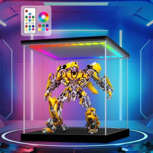 clear acrylic display case with colorful led light lighted display box display case countertop acrylic box for figures collectibles 7 9x7 9x7 9 inch