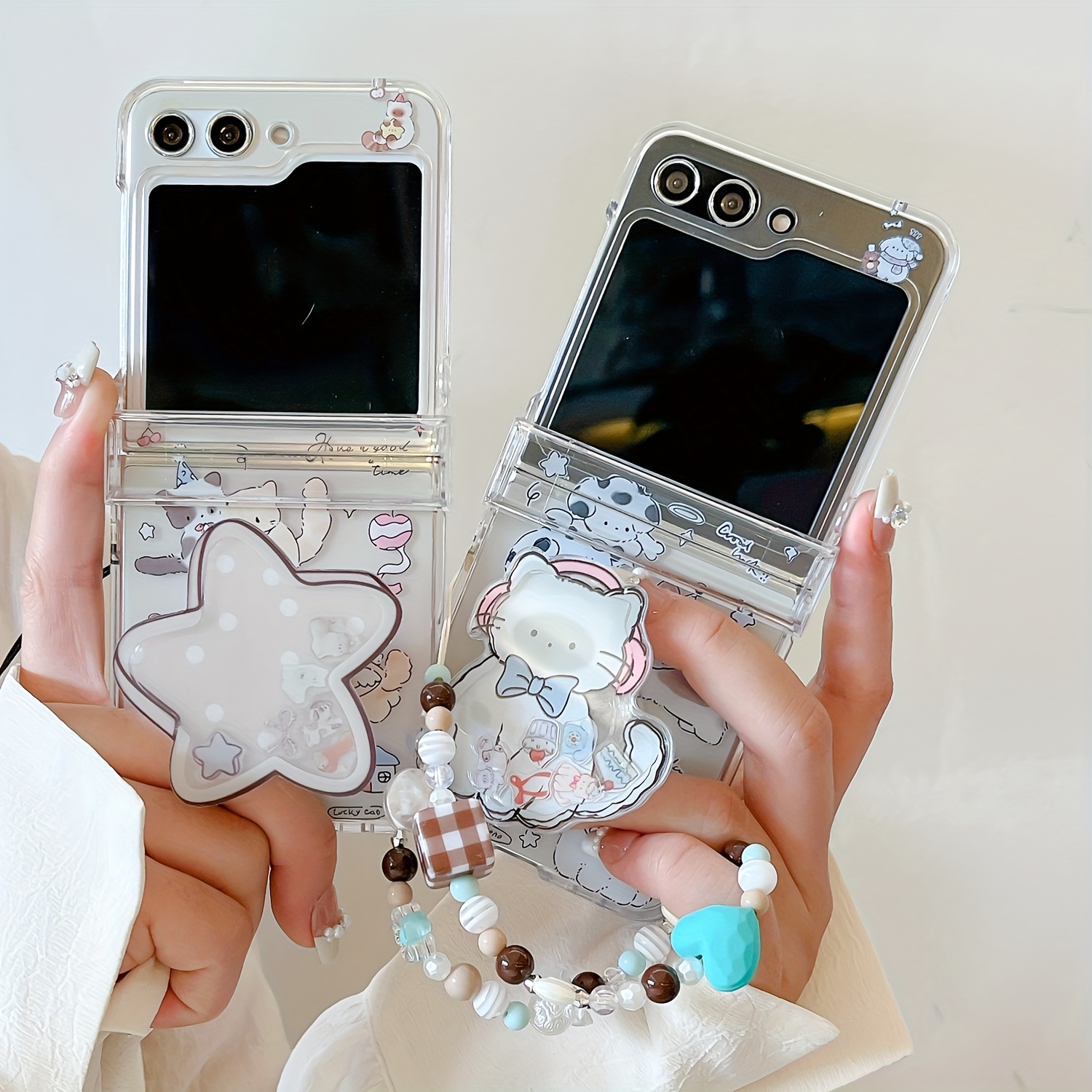 phone case phone case cartoon cat and stars stand folding phone case with wrist strap suitable for samsung galaxy z flip 3 4 5 6 7 stylish anti drop phone case for girls