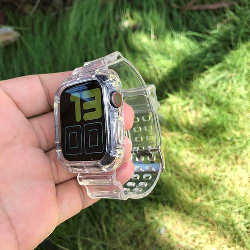 1pc transparent watch band with protective case for watch 38mm 40mm 41mm 42mm 44mm 45mm 46mm 49mm replacement watch strap for iwatch series 11 10 6 5 4 3 se 2 1 for men women christmas birthday gifts