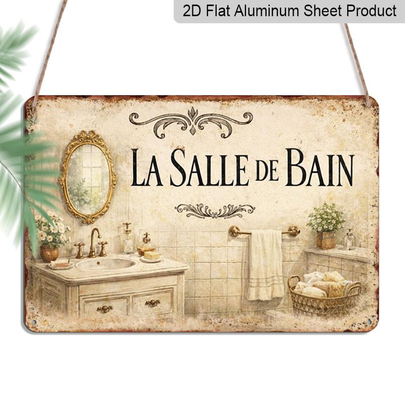 TEMU 2d Flat, 2d Flat Vintage French Bathroom Decor Sign Measuring 11.81x7.87 Inches | Wall Art For Bathroom Vanities, Rustic Art Sign, Suitable For