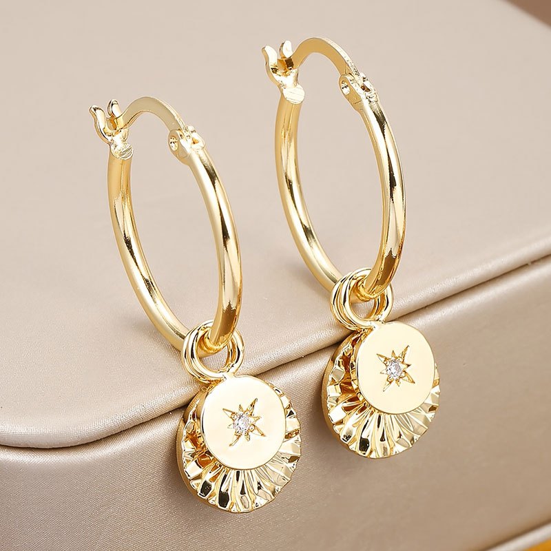 E-shop Modische Zirkonia Stern Doppelkreise Ohrhänger für Damen, , Freizeit, Party, , Exquisite Ohrringe Schmuck