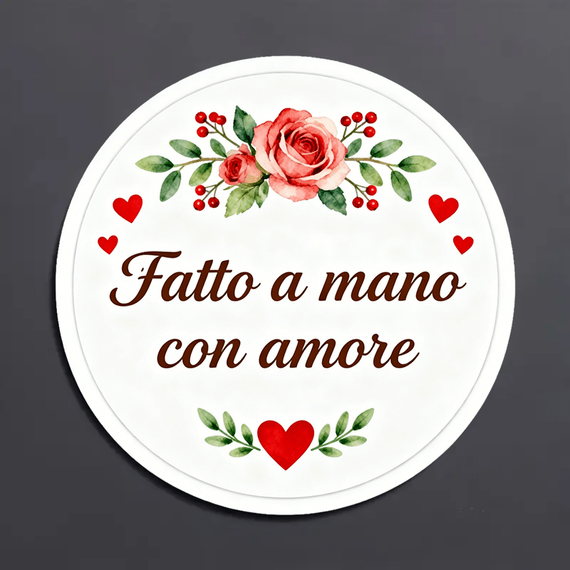 TEMU 160/480pcs Italian Stickers With " A Con Amore" - Thick Heart Labels With Rose For Handmade Soaps, Scented Candles, Knitted Items, Baked Goods,