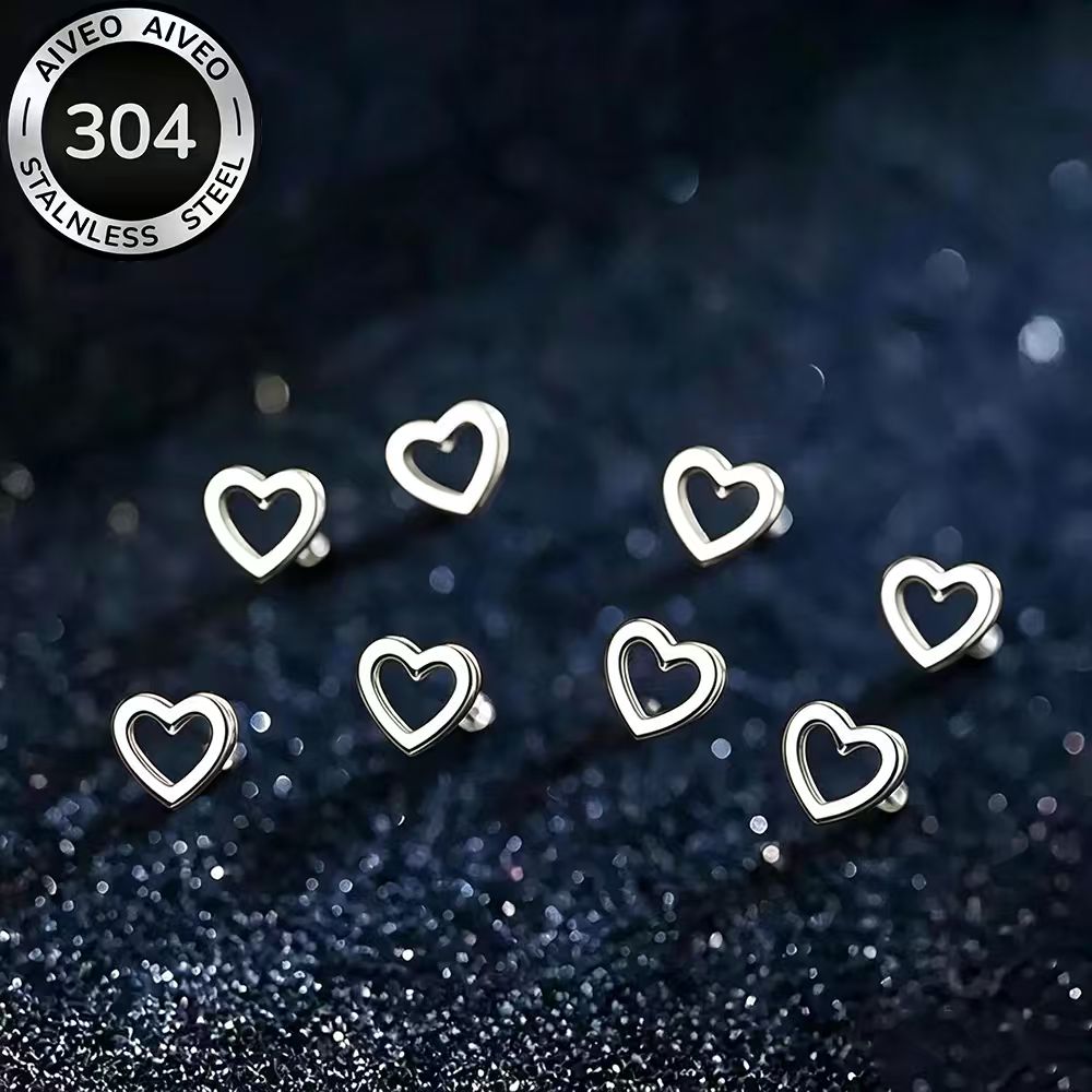 4-Pair Golden Stackable Stud Earrings Set