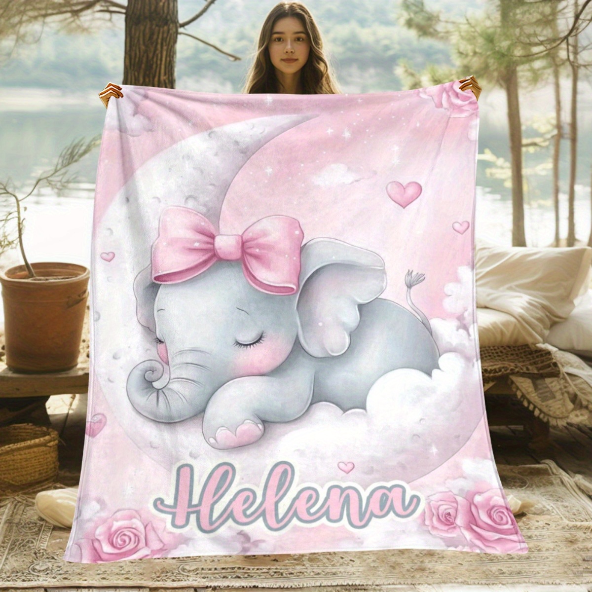 TEMU 1pc Cute Custom Name Portable Blanket - Lightweight Flannel Soft And Warm Flannel Throw Blanket For Sofa, Travel, Camping, Bedroom, Living Room,