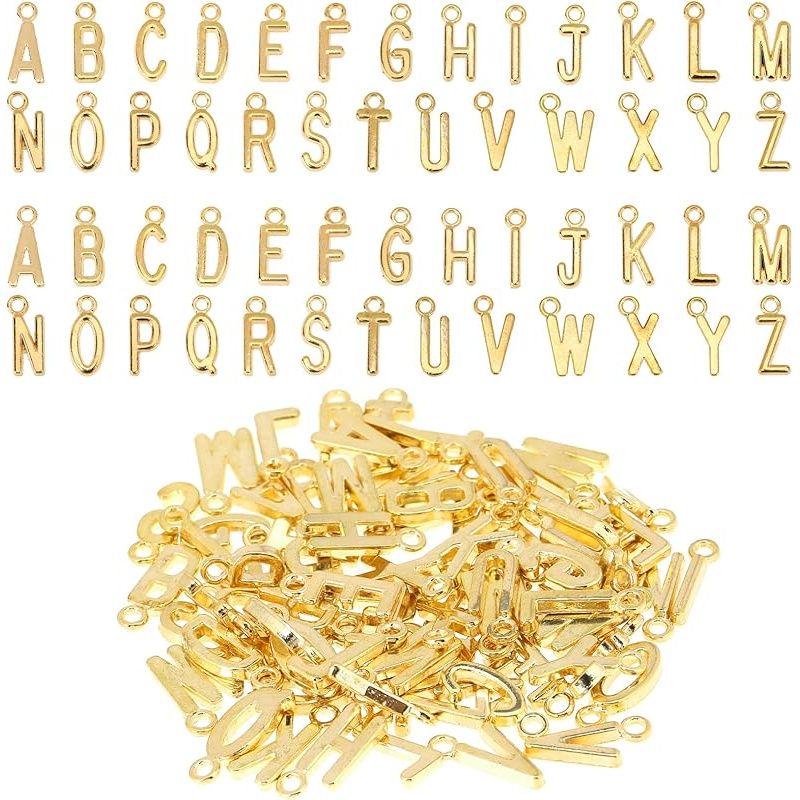E-shop 52-teiliges A-Z Alphabet Buchstaben-Anhänger Set mit Groß- Kleinbuchstaben - Legierungsmetall Alphabet Perlen & Anhänger für DIY