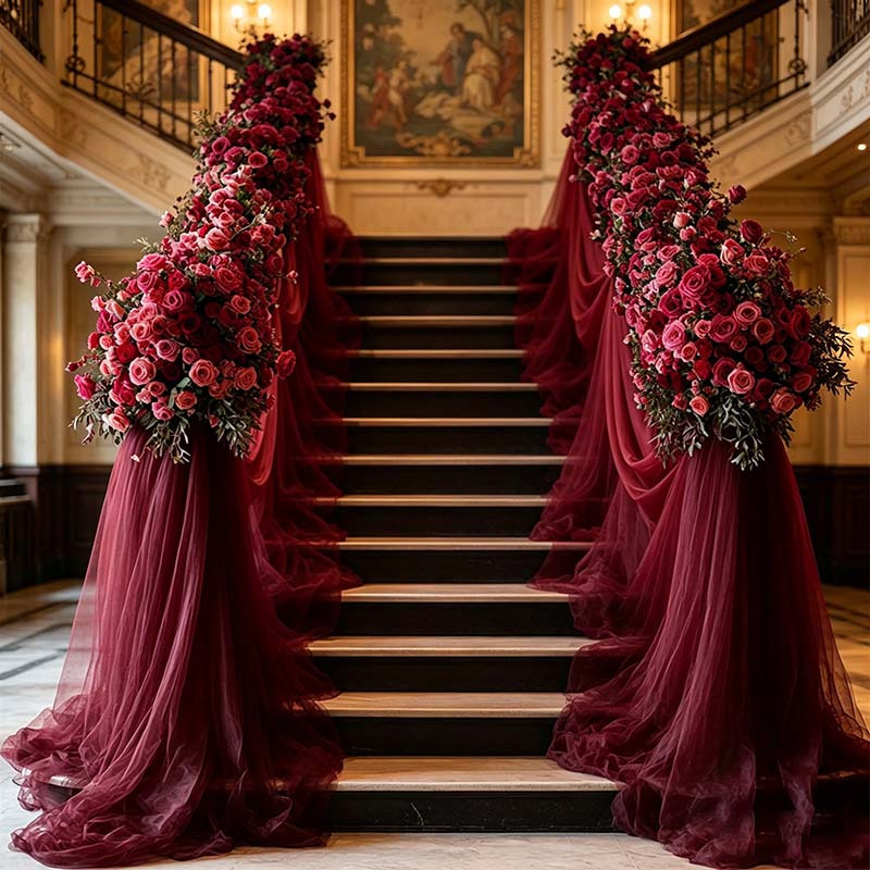 TEMU 1 Roll Of Elegant Yet Romantic Wine-red Tulle, Made From High-strength Polyester Fabric. Suitable For Wedding Arches, Ceremony Backdrops, Stage