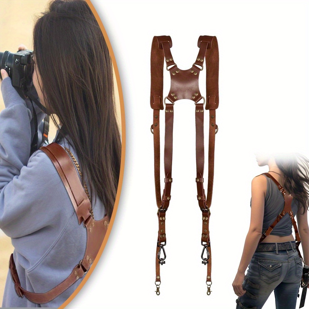 Image of Dual Camera Shoulder Strap Made Of Leather, Designed For Vintage Dslrs And Slrs, Suitable For Men And Women
