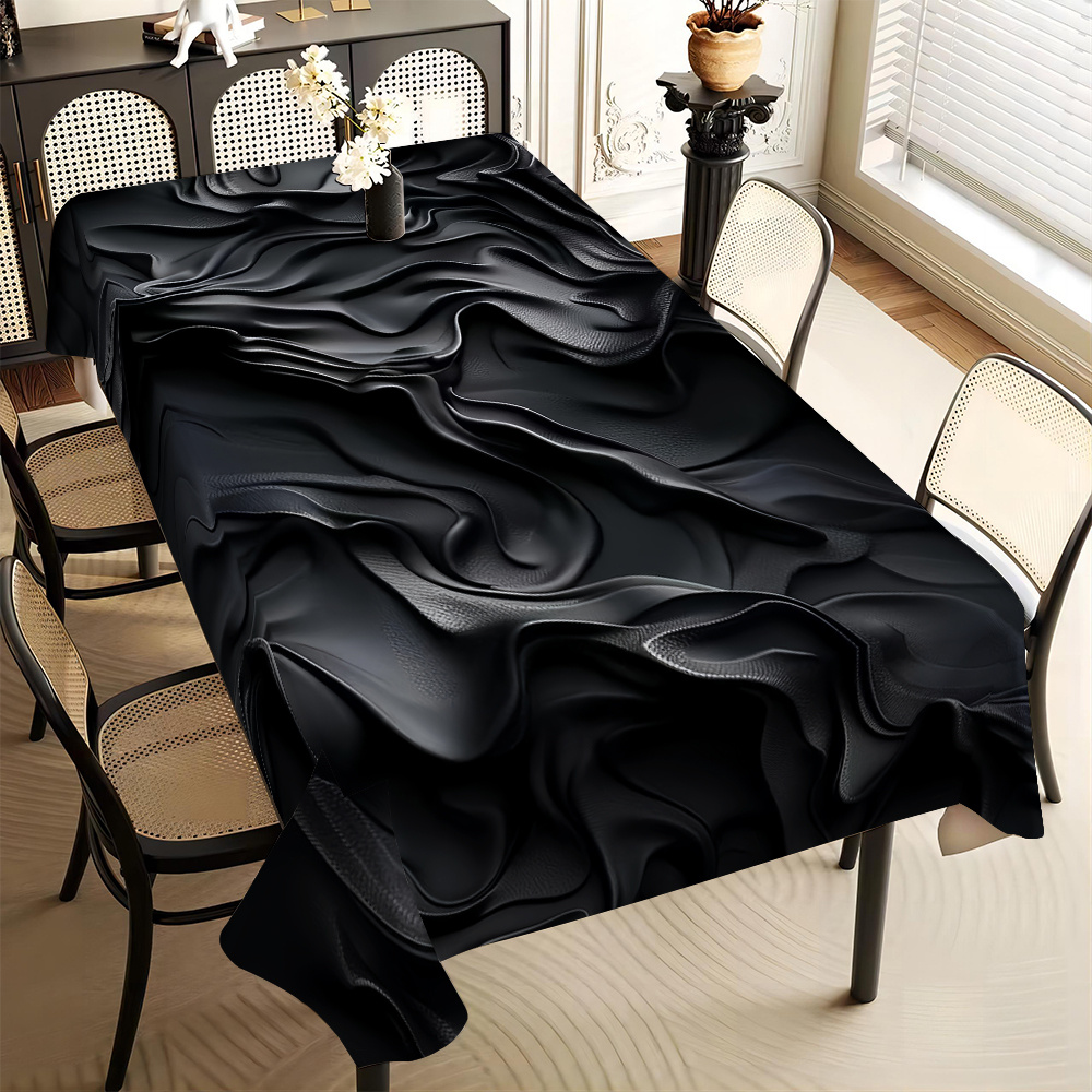 

1pc Black Embossed Print Tablecloth, Stain Resistant, Washable, Waterproof, Oil-proof, Polyester Rectangular Table Cover For Camping, Picnic, Dining & Parties, Machine Woven