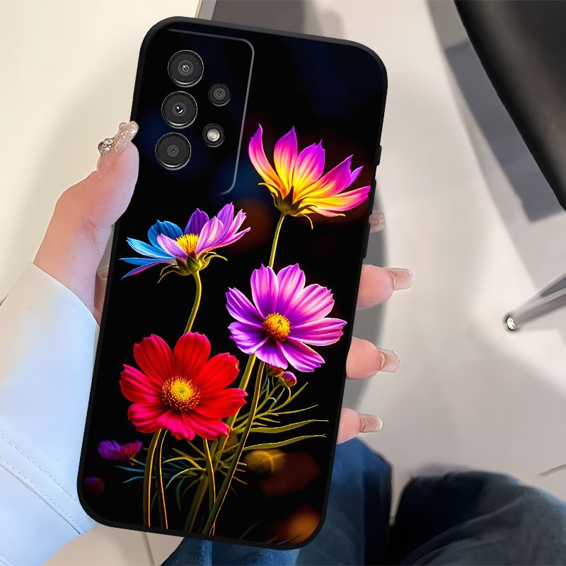 TEMU Phone Case - Colorful Flowers Durable Dark Tpu Material Art Phone Case For For Galaxy A04 A04s A05 A05s A06 A13 A14 A15 A16 A22 A23 A24 A25 A32