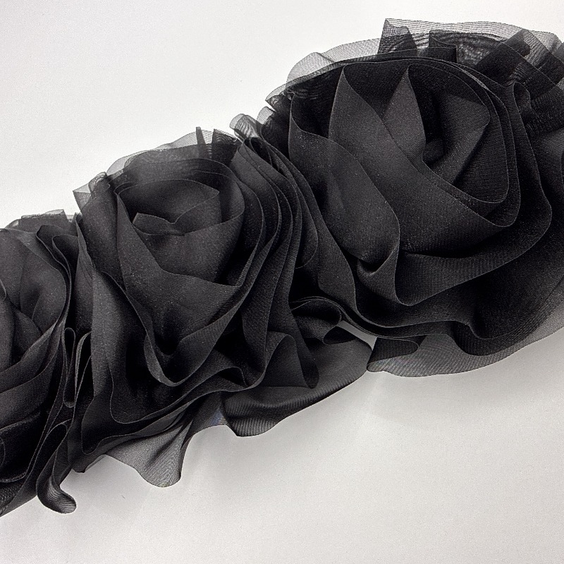 Classic Black Mesh Rose Flower Brooch Decoration