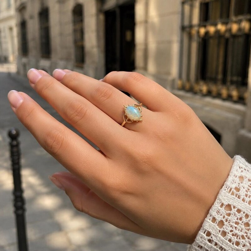 Women's Oval Synthetic Opal Engagement Ring