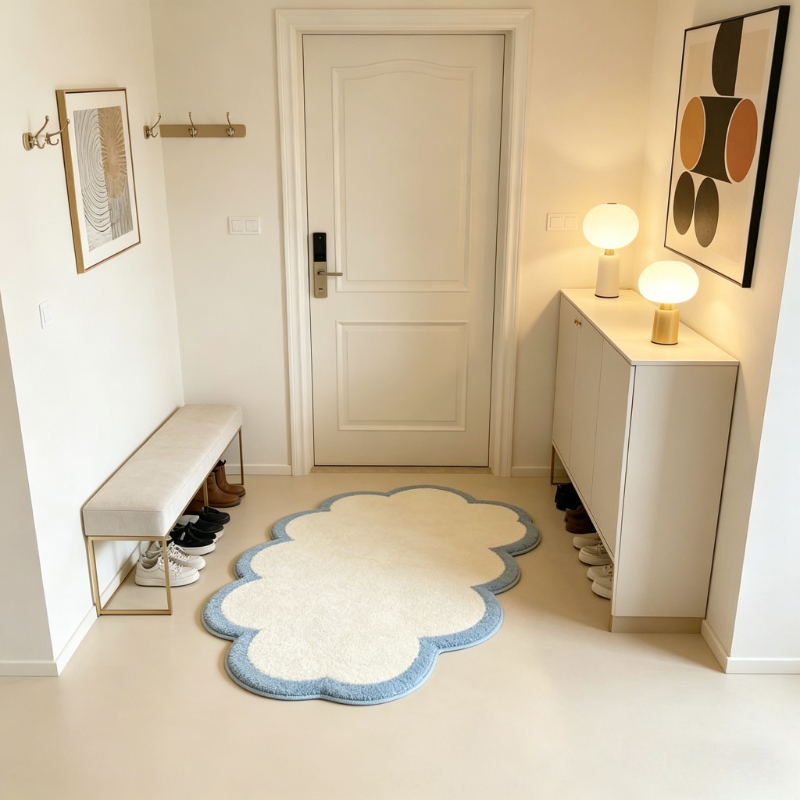 TEMU Mohair-like And 900g And 9mm Ins French -white Contrast Living Room Entrance Anti-slip Mat Niche Light Luxury Minimalist Premium Atmosphere