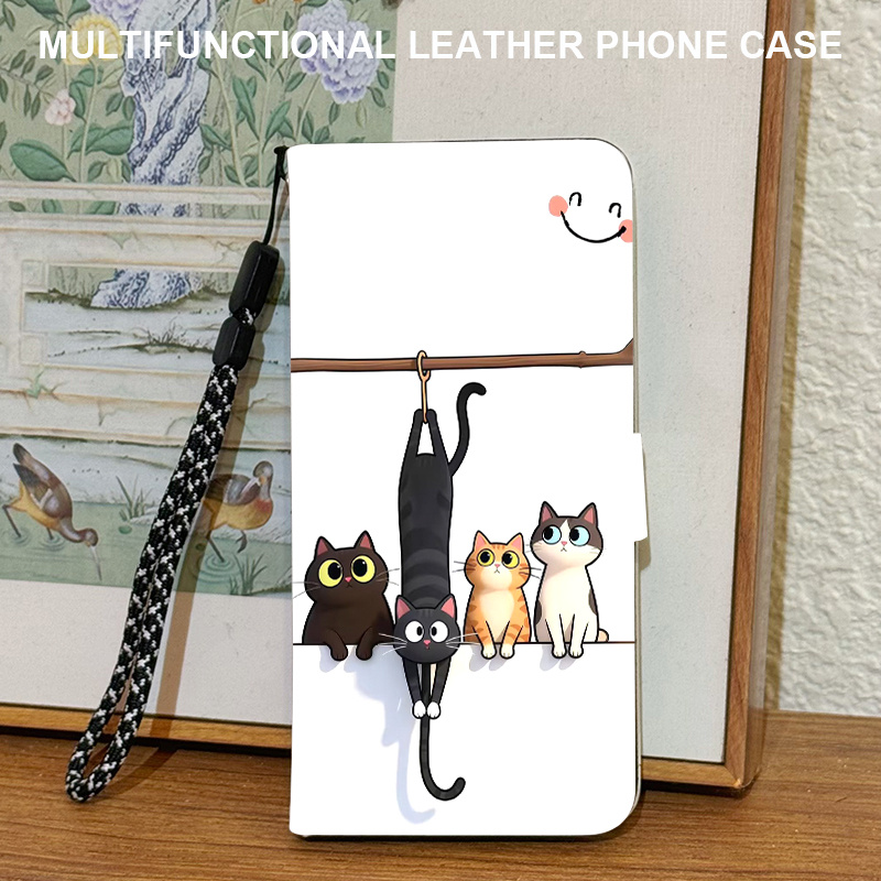 TEMU Phone Case: Magnetic Flip Cover Wallet Case With Branch Cat Pattern, Full-body Protection, Anti-drop, Compatible With Galaxy A22