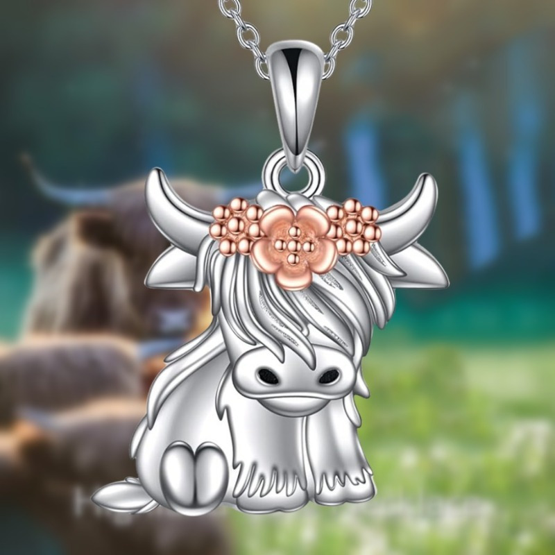 

Highland Cow Pendant Necklace - Cute Cartoon Animal Design, & Gifts On Valentine's Day, Birthdays, Anniversaries