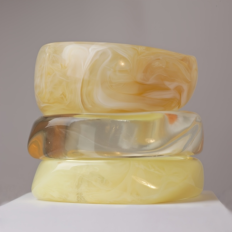 3pcs Set Of Yellow And Beige Resin Bracelets, Stackable Worn Alone, Women's Fashion Jewelry Accessories, Casual Attire And Gifting, Bohemian Style