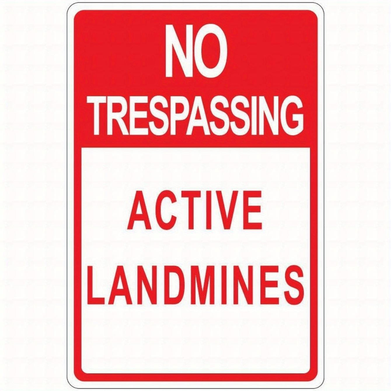 TEMU 2d Flat - 1pc 2d Flat No Trespassing Active Landmines Warning Sign Heavy-duty Metal Safety Sign With English Text, Wall-mounted Hazard Alert For