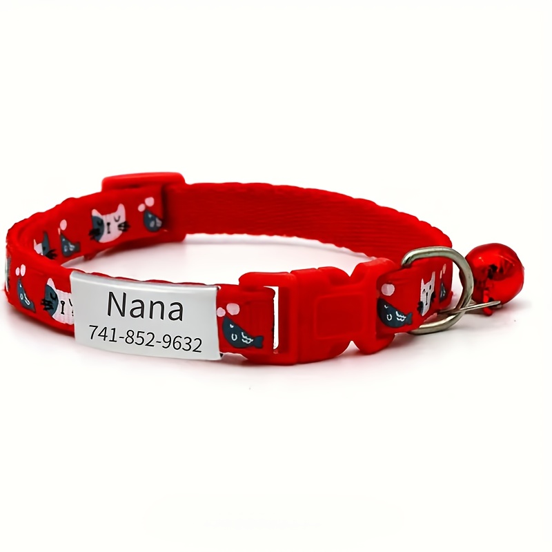 TEMU 1pc Customizable Cat Collar Puppy Collar, Engraved With Name And Cat Pattern - Soft And Comfortable, Adjustable, With Multiple Vibrant Colors