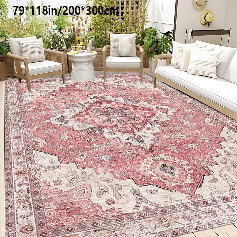 TEMU + Golden Diamond Velvet + 800g/m² + Anti-slip Dotted Plastic Backing 1pc Large Area Mat Vintage Bohemian Nordic Style Mat, Anti-slip, Machine