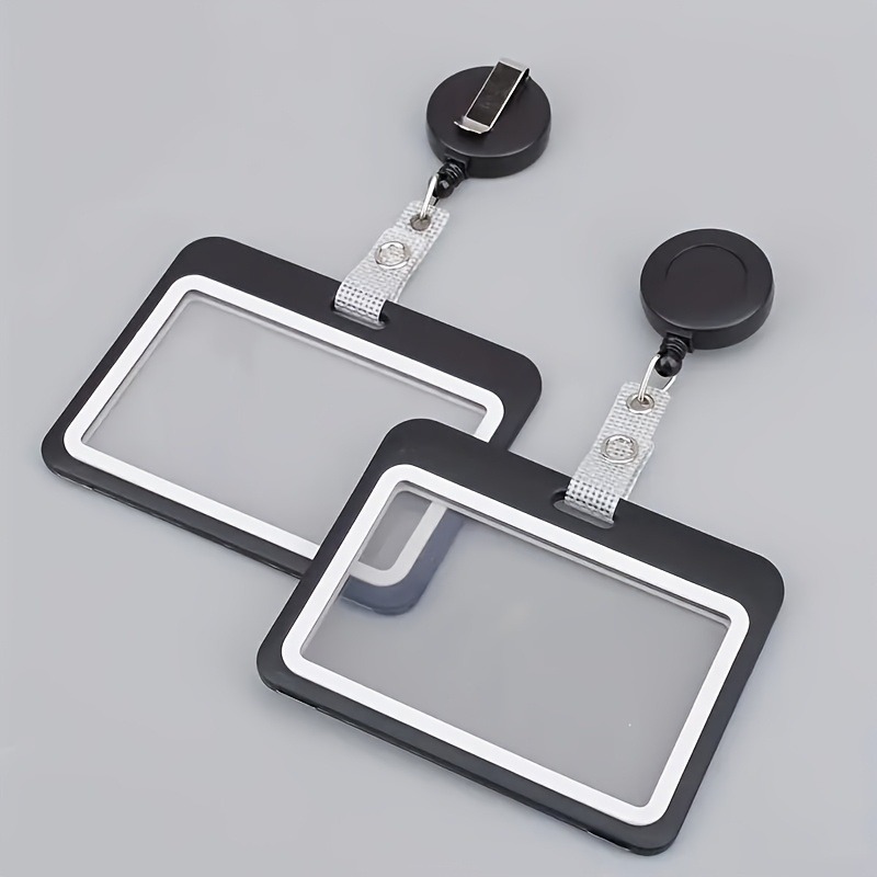 2d 1/2pcs Horizontal Id Card Holder Set, Badge Clip With Retractable Pull Tab, Double-sided, Carabiner Holder, Suitable For Hospitals, Schools, Office Staff