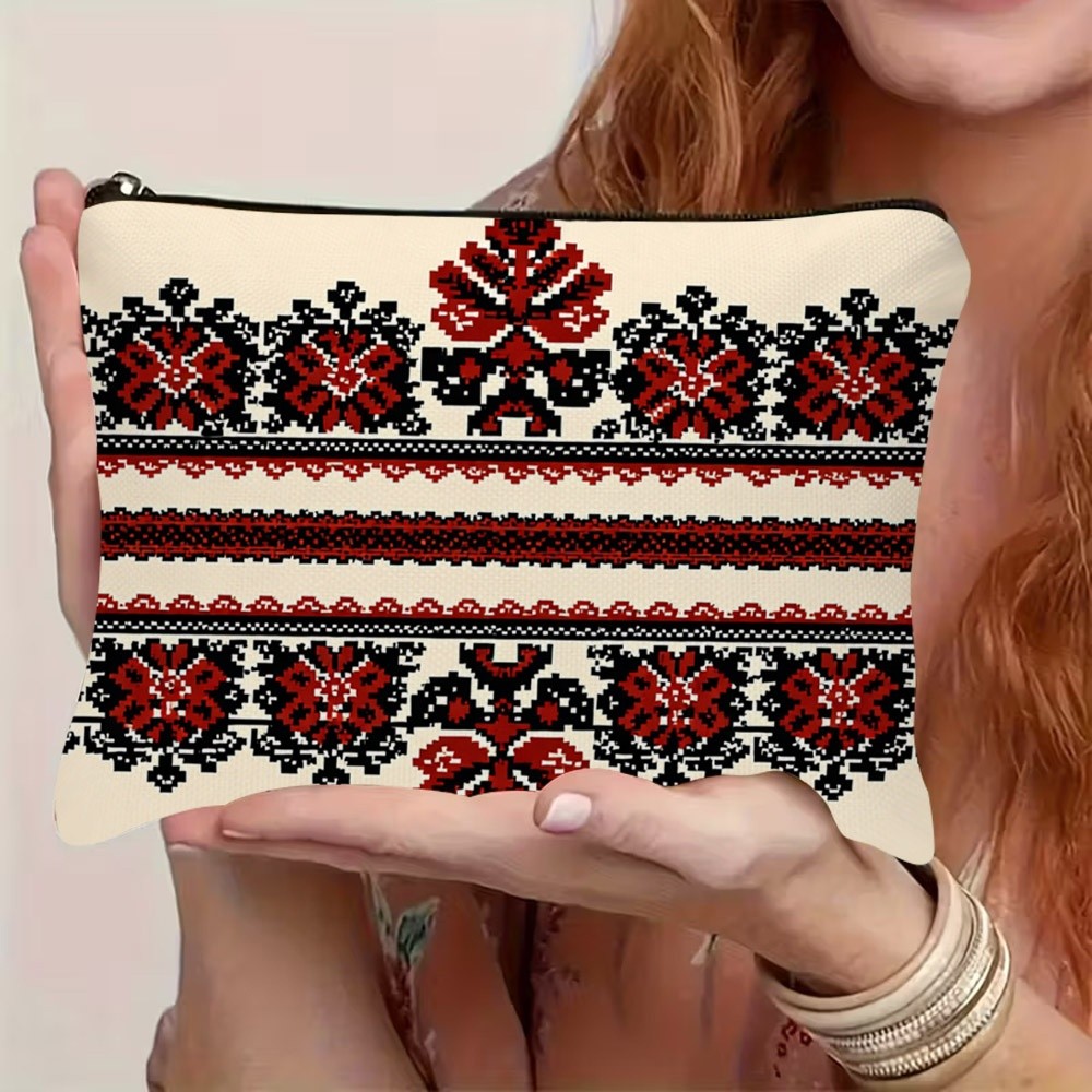 TEMU Neceser de poliéster duradero con bordado tradicional de Europa , motivo floral geométrico y sobre , de 22 cm * 15 cm / 8.7 pulgadas * 5.9