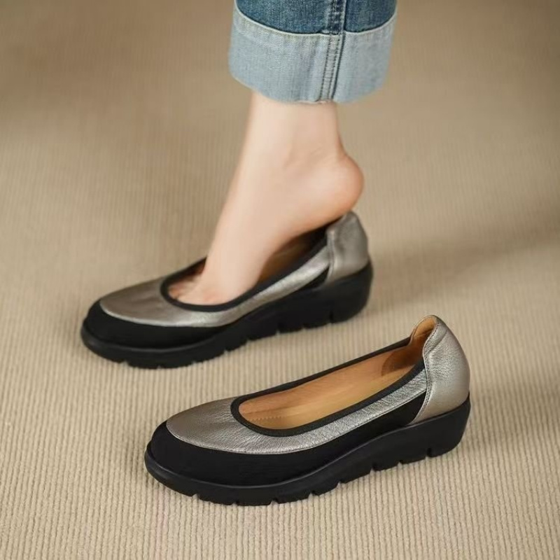 Image of Women's Round-toe Loafers With Thick Anti-slip Sole & Cushioned Insole - - Comfortable Wedge Flat Shoes Suitable For Daily Wear, Casual, Office, Travel - Upper And Sole For -, Women Shoes