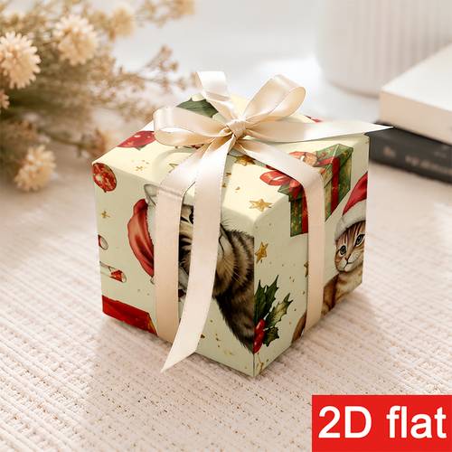 2d düz 1 rulo 50x300cm (19.7x118.1in) yüksek kaliteli noel hediye paketleme kağıdı, kış partisi için tatil hediye paket kağıdı, krem renkli arka plan üzerinde noel baba şapkalı yavru kedi, süsler, hediyeler, köknar yaprakları, ile (kutu dahil değildir), 2d düz