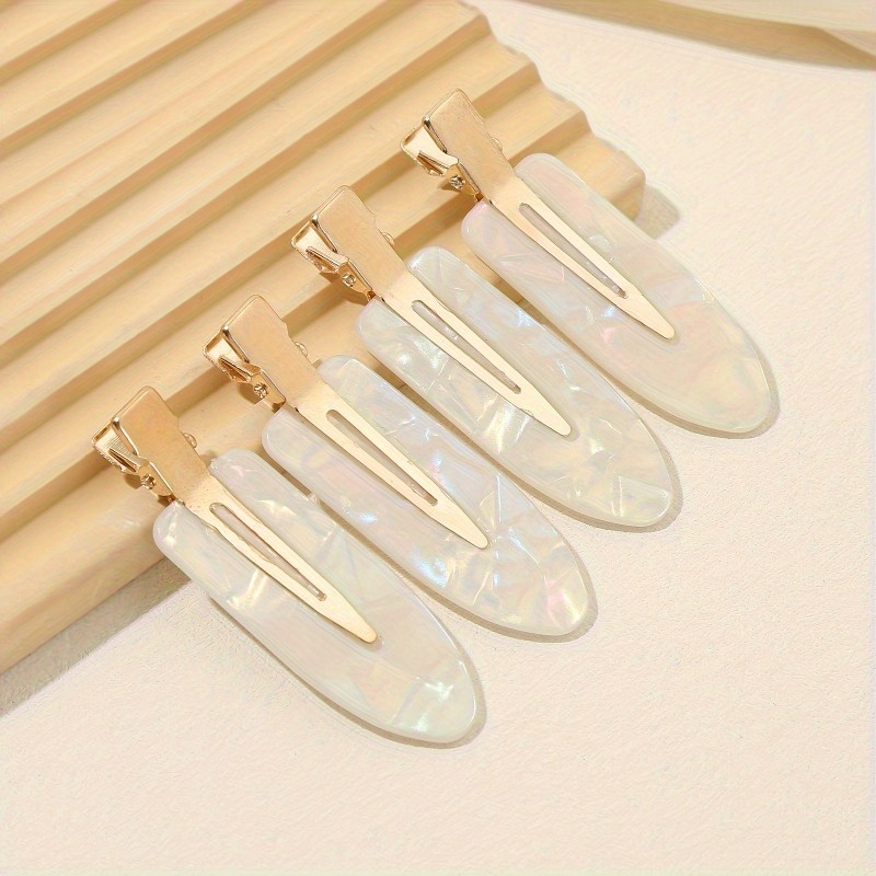 Image of 4pcs/set Elegant Oval Acetic Acid Hair Clips Set, Non-slip Hair Barrettes For Women, , Fashion Additions For Bangs, Forehead, And Makeup Styling