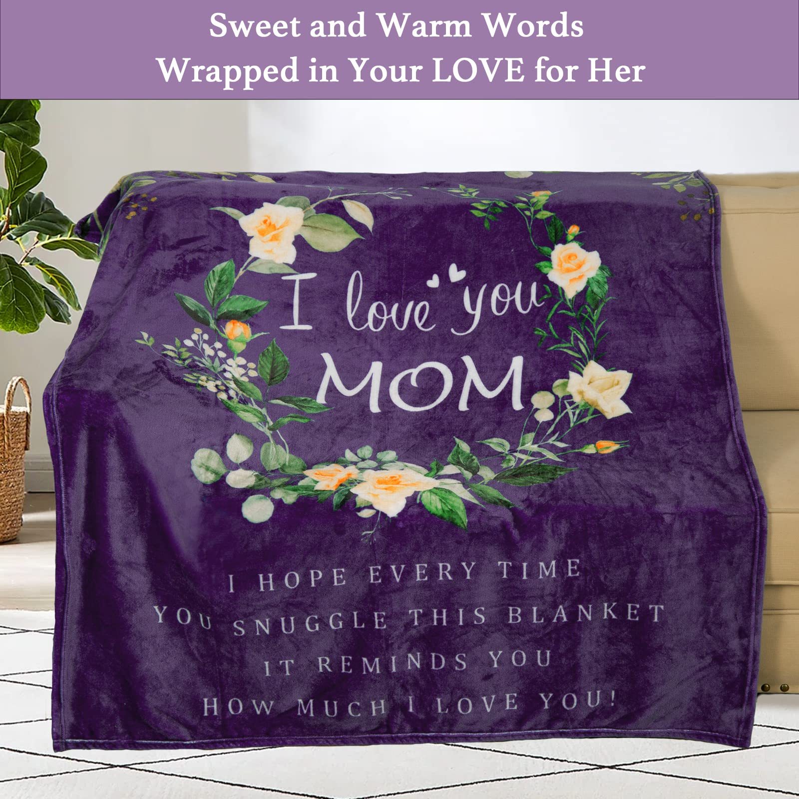 

Christmas Gifts For Mom Birthday For Mom Blanket From Daughter Son, Super Soft, Warm And Comfy, I Love You Mom Blanket, Flower Women Throw Blanket 60" X 50", Purple