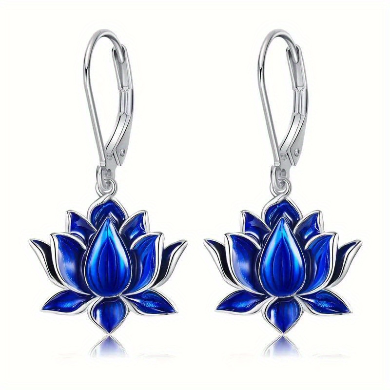 Image of 1 Pair Of Women's Fashion Dangle Earrings Elegant Handcrafted Blue Porcelain For Lotus Flower Earrings For Daily Casual Wear, Wedding Banquet Party