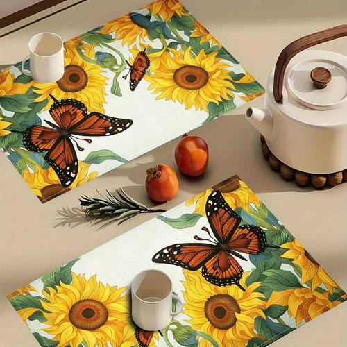 4pcs sunflower linen placemats heat resistant table for dining table kitchen decor parties holidays elegant table setting with designs