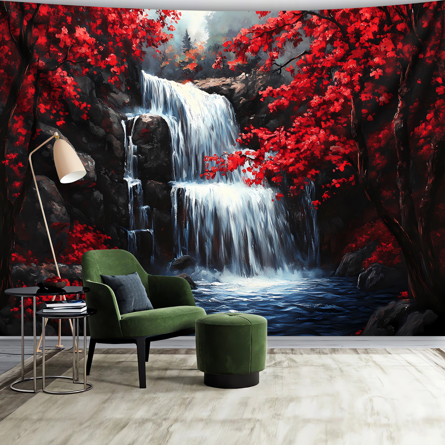 TEMU 1pc- Ultra Large Size- Waterfall Landscape Photo Huge Digital Printing Tapestry, Aesthetic High-definition Printing Polyester- For Living Room