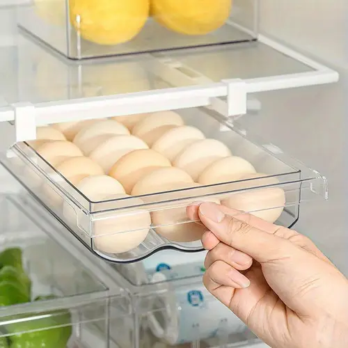 adjustable refrigerator egg drawer organizer auto rolling tilt design tool free installation prevents breakage maximizes fridge space holds 18 21 eggs fits shelves 11 3 18 4 deep 30x20x5cm saver practical kitchen tool smooth rolling mechanism