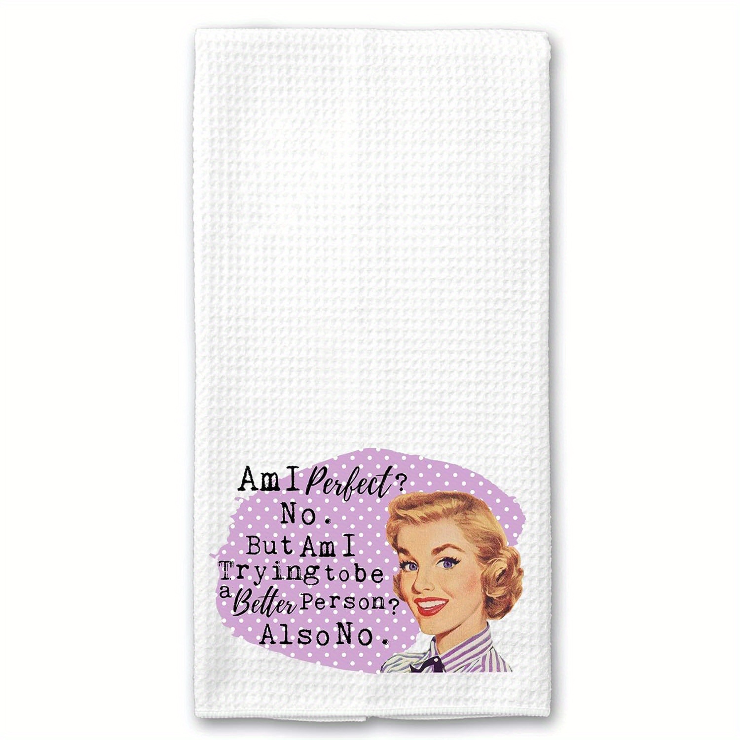 

1pc 1950s Towel, "am I  No. Am I A Person No." , Polyester, , Rectangular Dish Towel For Home &