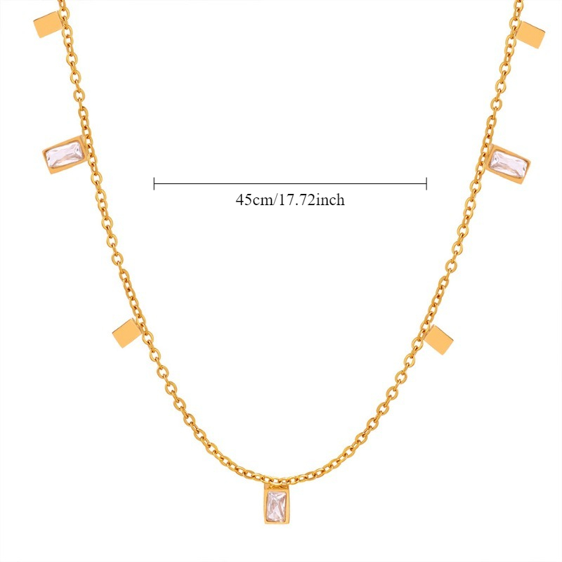 Elegant Square Pendant Necklace with Synthetic Zirconia