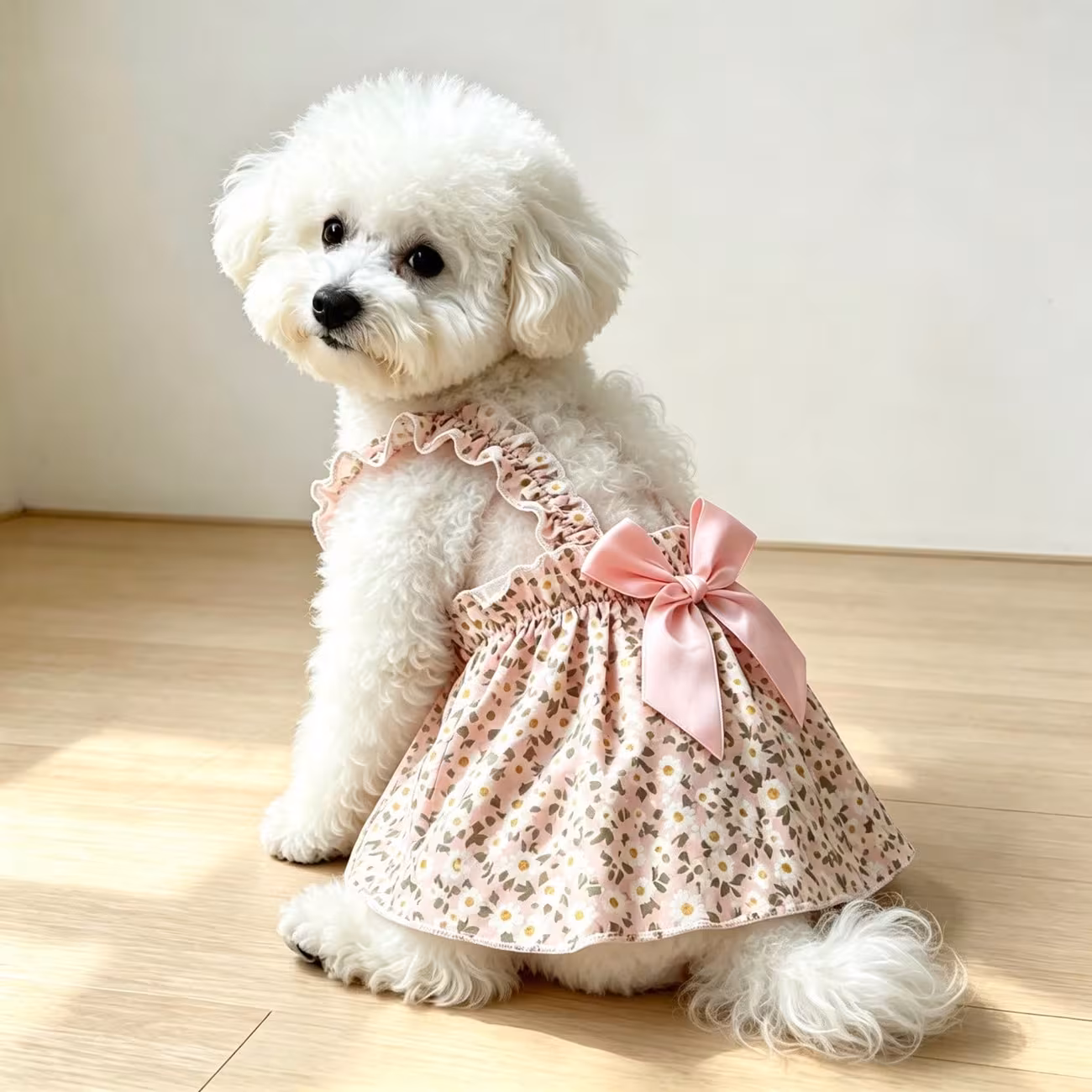 1pc small dog summer dress floral printed ruffle strap pet cami dress with back bow cute puppy clothes for bichon poodle daily outfit Product details 35