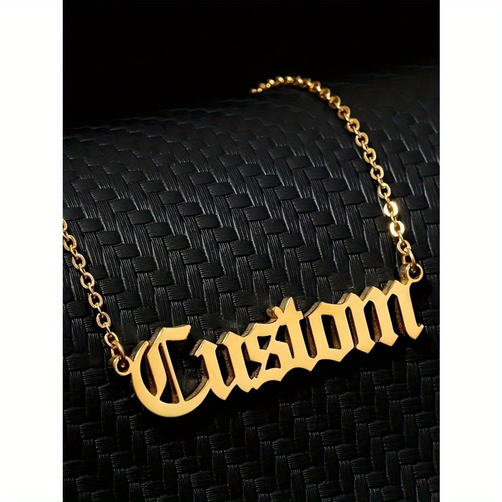 TEMU 1 Silvery Custom Golden Ancient English Name Pendant Women's Necklace, Stainless Steel Nameplate Necklace, Personalized Custom Name Letter