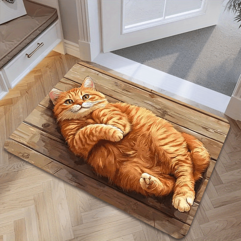 TEMU Un tappeto di con un grande gatto , posizionato su una di legno. � realizzato in materiale felpato , con uno spessore di spugna di 0,4 pollici e