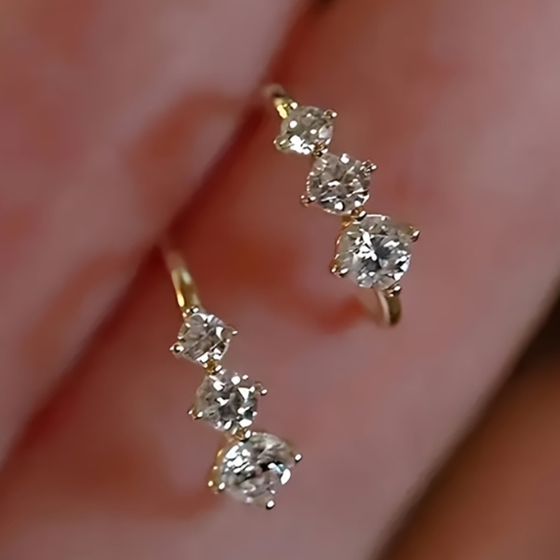 Elegant Three-Stone Synthetic Zirconia Earrings for Women
