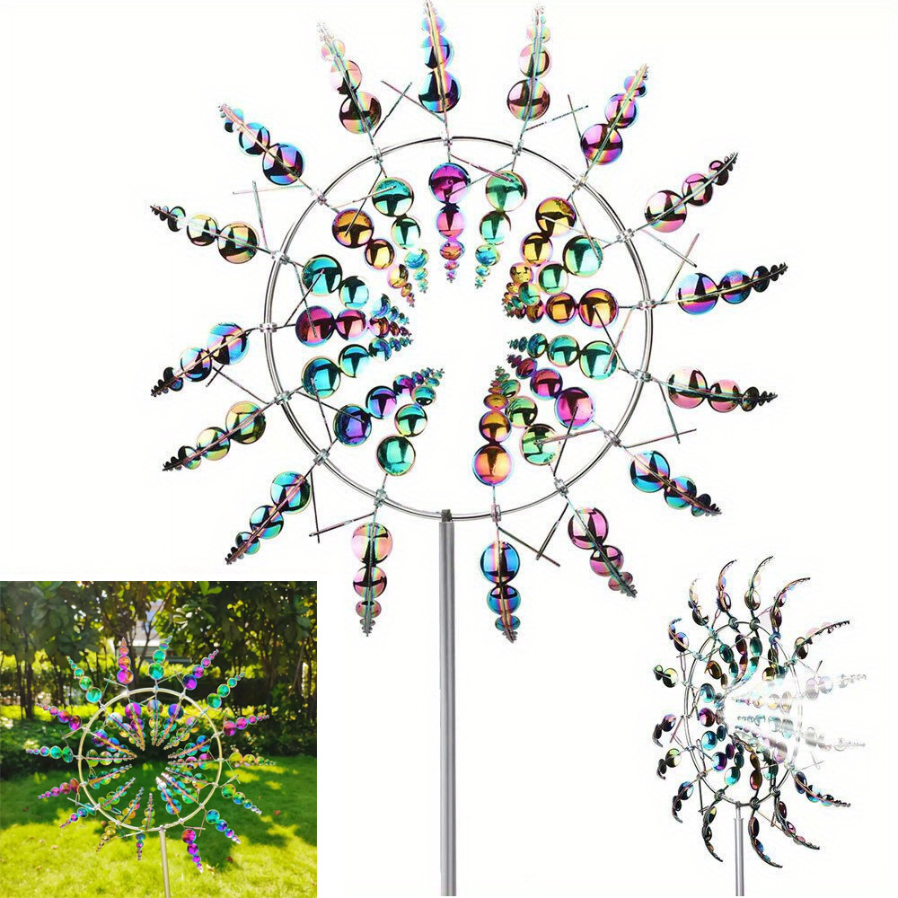 TEMU 1pc Metal Wind Spinner - Rotating Garden And Yard Decor, Outdoor Ornament, Large Wind Spinners, Colorful Windmill, 3d Wind Kinetic Sculpture