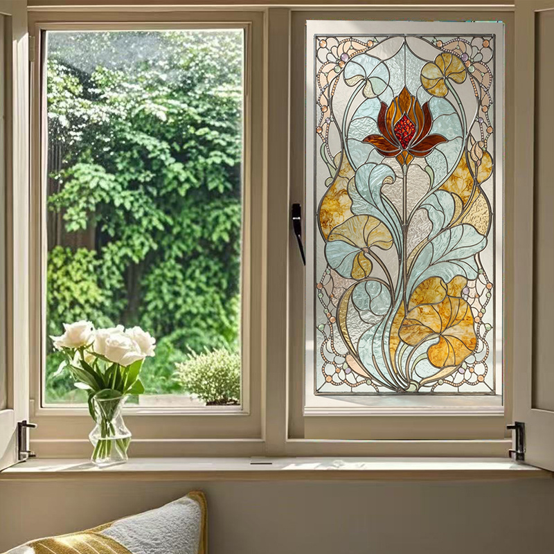 TEMU 2d Flat - 2d Flat - 2d Flat 1pc European Retro Art Glass Film Living Room Window Sticker Frosted Translucent Non-transparent Bathroom Shower