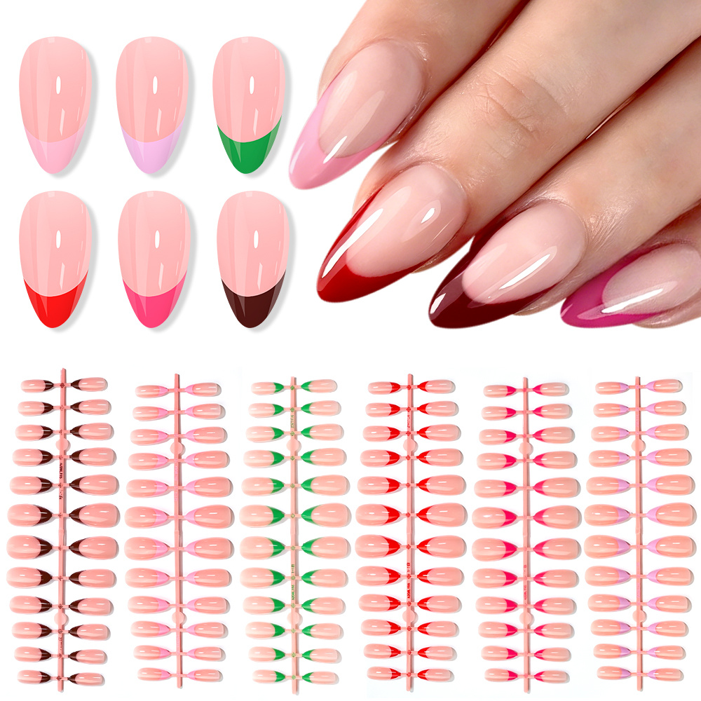TEMU 144pcs Short French Almond Nail Tips Full Cover Pre-shaped False Nails Gel Nail Acrylic Nails And Quick Nail Extension