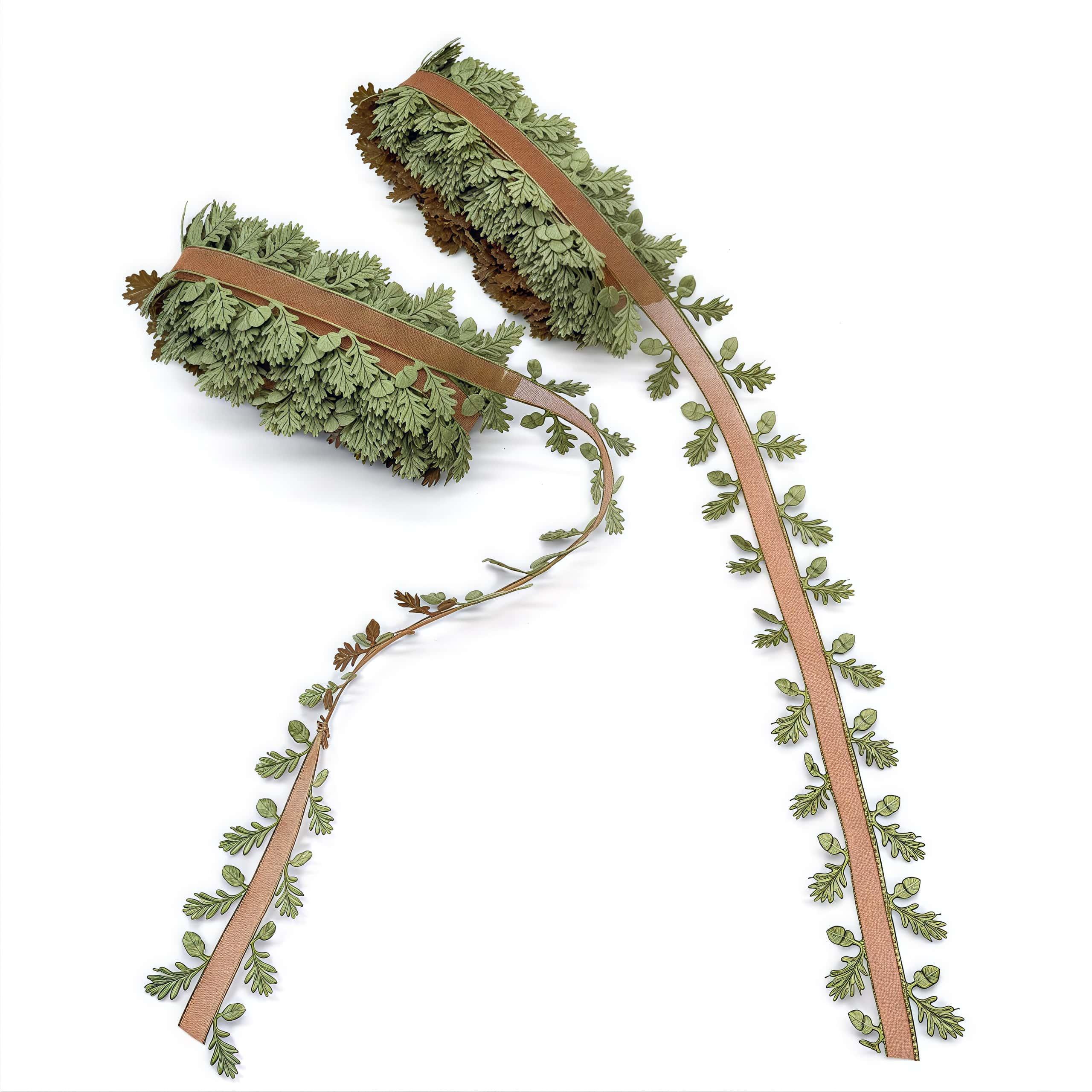 4cm Green Leaf Ribbon Vine 5m - Organza Decorative Trim For Wreath Making, Gift Wrapping, Floral Crafts & Home Diy