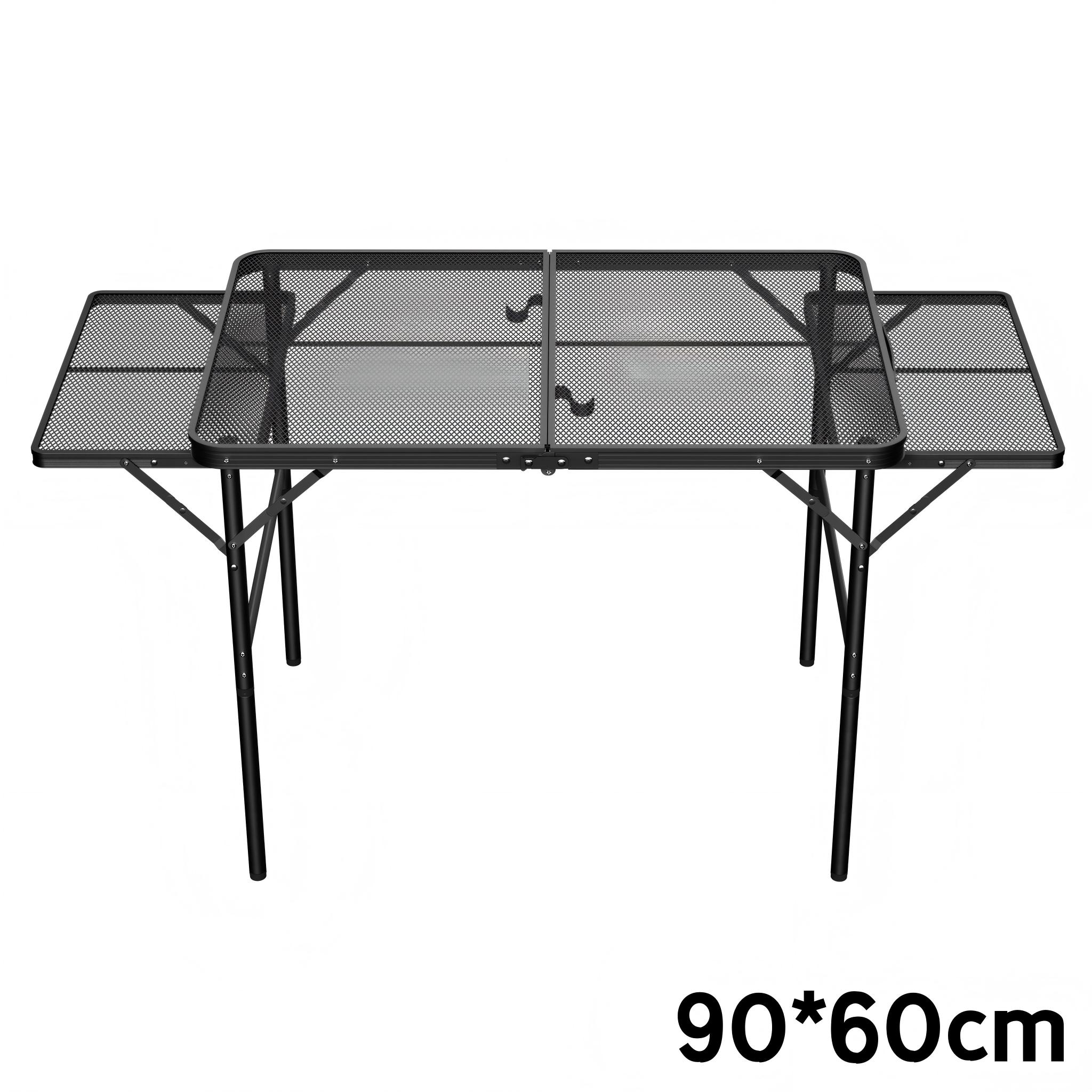 Folding Camping Table | Picnic Table With Metal Mesh Top, Adjustable Height & Width, Carrying Handle For Balcony, Barbecues, Gardens | Aluminum Top, , Brushed End By Xinzi
