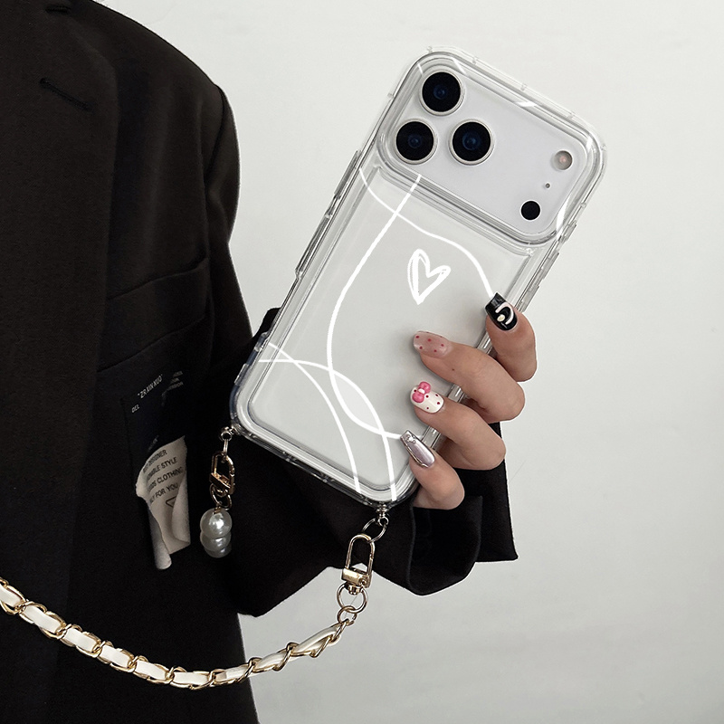 TEMU Phone Case - A High-end Phone Case With Faux Leather Pearl Long Lanyard, Wearable Crossbody Or Around The Neck, Printed With Pattern For Iphone