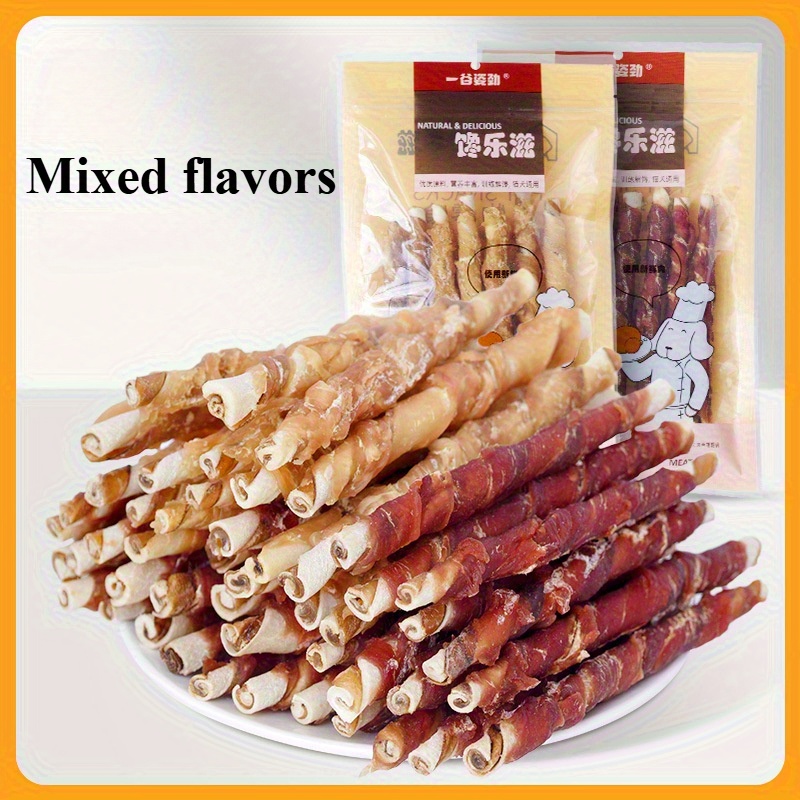 TEMU 1/ 3 Pack Of Chicken And Duck Meat And Cowhide Teeth Grinding Stick, A Pack Of About 3, 53 Oz/ 100g Chicken And Duck Meat Wrapped, Bite