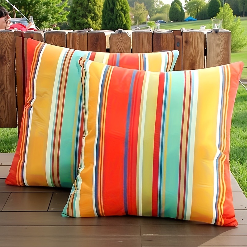 TEMU Parure de 2 taies d'oreiller d'extérieur, adaptée aux meubles de patio, tentes et . Motif à rayures rouges, disponible en plusieurs tailles.